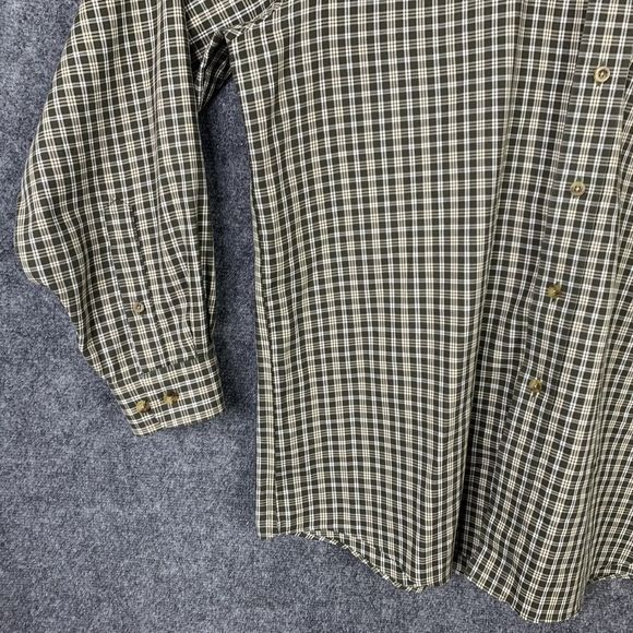 LL Bean Button Down Shirt Men L Green Ivory Check Plaid Long Sleeve No Wrinkle - Picture 3 of 13